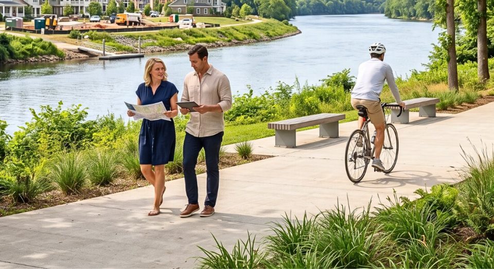 A riverside trail leads through Radford toward an evolving New River neighborhood.