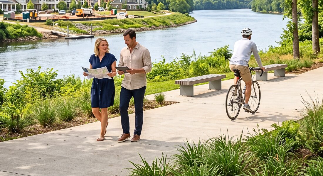 A riverside trail leads through Radford toward an evolving New River neighborhood.