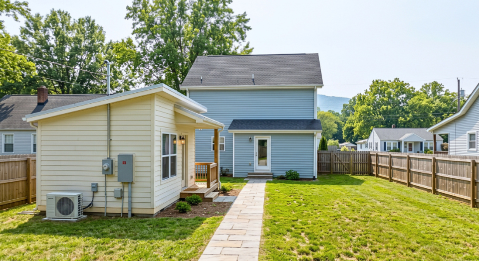 Backyard accessory dwelling unit beside a New River Valley home