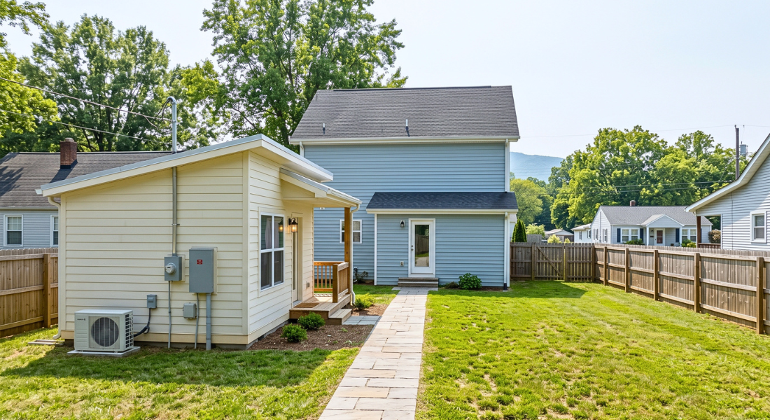 Backyard accessory dwelling unit beside a New River Valley home