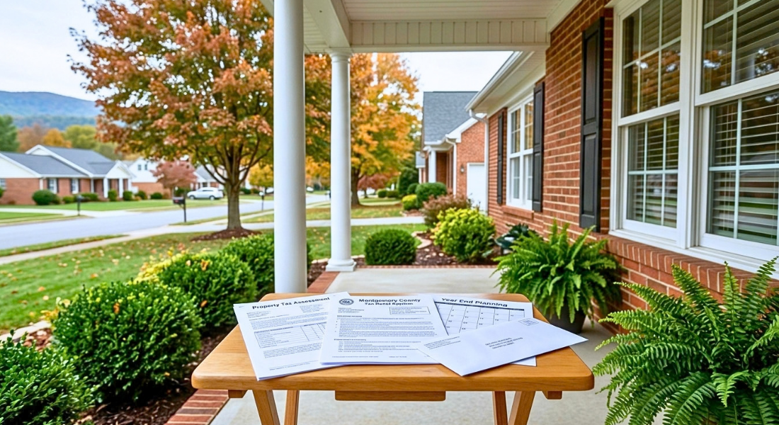 Virginia homeowner tax relief documents on the porch of a New River Valley home